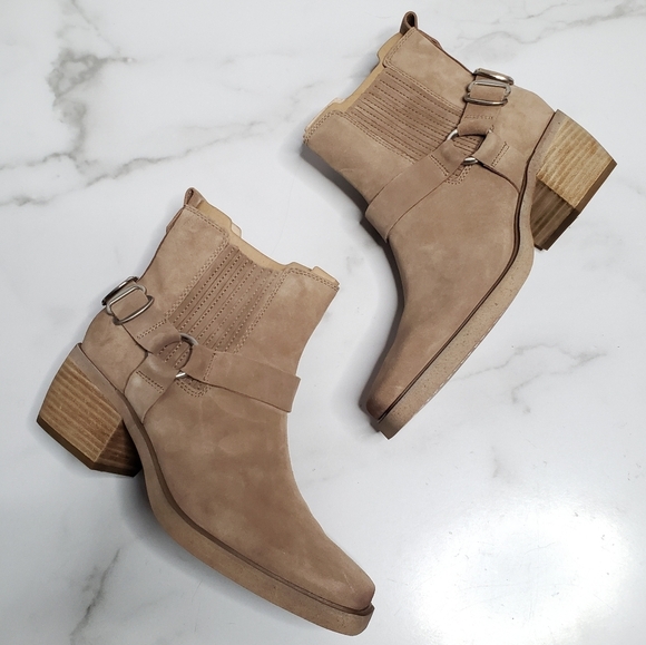 Sam Edelman Bellamie Bootie Suede Harness Ankle Boot Taupe Western - Picture 2 of 6